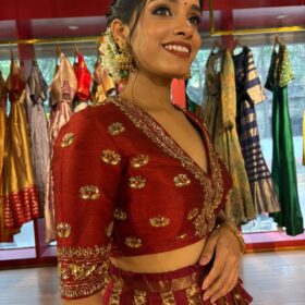 Maroon Hand Embroidered Blouse with Scallop Detailing