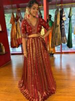 Deep Maroon Silk Embroidered Lehenga Set of 2