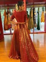 Deep Maroon Silk Embroidered Lehenga Set of 2 - Image 10