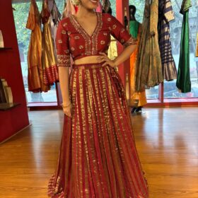 Deep Maroon Silk Embroidered Lehenga Set of 2