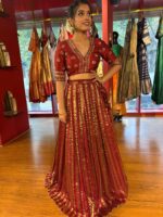 Deep Maroon Silk Embroidered Lehenga Set of 2 - Image 9