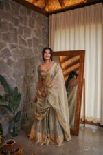 Sea Green Embroidered Tissue Silk Lehenga Set Of 3