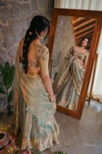Sea Green Embroidered Tissue Silk Lehenga Set Of 3 - Image 6