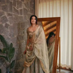 Sea Green Embroidered Tissue Silk Lehenga Set Of 3