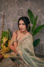 Sea Green Embroidered Tissue Silk Lehenga Set Of 3 - Image 3