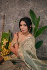 Sea Green Embroidered Tissue Silk Lehenga Set Of 3 - Image 3