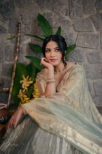 Sea Green Embroidered Tissue Silk Lehenga Set Of 3 - Image 2