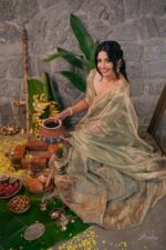 Sea Green Embroidered Tissue Silk Lehenga Set Of 3 - Image 4