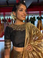 Black Embroidered Tissue Silk Lehenga (Set of 3) - Image 3