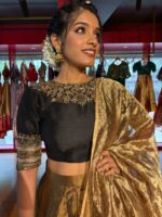 Black Embroidered Tissue Silk Lehenga (Set of 3) - Image 6