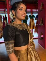 Black Embroidered Tissue Silk Lehenga (Set of 3) - Image 5