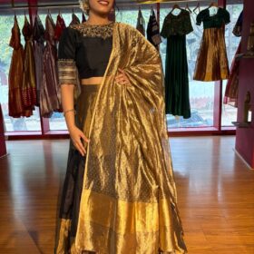 Black Embroidered Tissue Silk Lehenga (Set of 3)