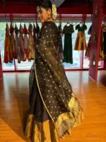Black Embroidered Tissue Silk Lehenga (Set of 3) - Image 2
