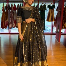 Black Embroidered Tissue Silk Lehenga (Set of 3)