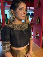 Black Embroidered Tissue Silk Lehenga (Set of 2) - Image 8