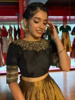 Black Embroidered Tissue Silk Lehenga (Set of 2) - Image 7