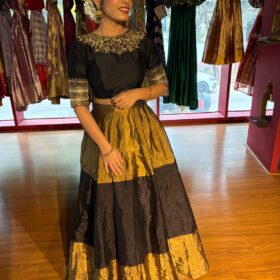 Black Embroidered Tissue Silk Lehenga (Set of 2)