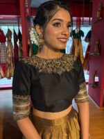 Black Embroidered Tissue Silk Lehenga (Set of 2) - Image 6