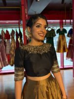 Black Embroidered Tissue Silk Lehenga (Set of 2) - Image 4