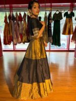 Black Embroidered Tissue Silk Lehenga (Set of 2) - Image 2