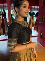 Black Embroidered Tissue Silk Lehenga (Set of 2) - Image 3