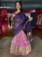 Pink Embroidered Kota Silk Lehenga Set of 3