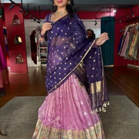 Pink Embroidered Kota Silk Lehenga Set of 3