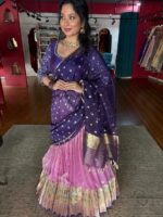 Pink Embroidered Kota Silk Lehenga Set of 3 - Image 3