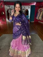 Pink Embroidered Kota Silk Lehenga Set of 3 - Image 2