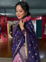 Pink Embroidered Kota Silk Lehenga Set of 3 - Image 4