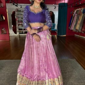 Pink Embroidered Kota Silk Lehenga Set of 2