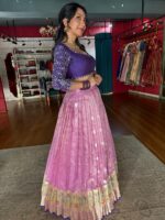 Pink Embroidered Kota Silk Lehenga Set of 2 - Image 4