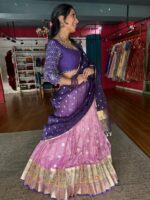 Pink Embroidered Kota Silk Lehenga Set of 3 - Image 5