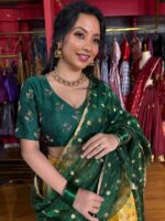 Yellow Embroidered Kota Silk Lehenga Set of 3 - Image 2