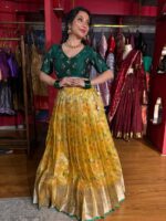 Yellow Embroidered Kota Silk Lehenga Set of 2