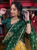 Yellow Embroidered Kota Silk Lehenga Set of 3 - Image 5