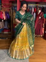 Yellow Embroidered Kota Silk Lehenga Set of 3 - Image 6