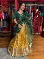 Yellow Embroidered Kota Silk Lehenga Set of 3