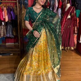 Yellow Embroidered Kota Silk Lehenga Set of 3