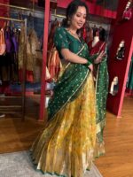 Yellow Embroidered Kota Silk Lehenga Set of 3 - Image 8