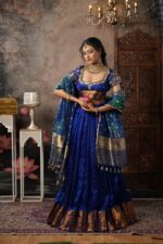 Royal Blue Embroidered Silk Lehenga Set of 3 - Image 5