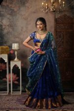 Royal Blue Embroidered Silk Lehenga Set of 3