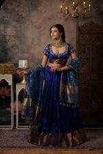 Royal Blue Embroidered Silk Lehenga Set of 3 - Image 4