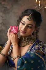Royal Blue Embroidered Silk Lehenga Set of 3 - Image 2