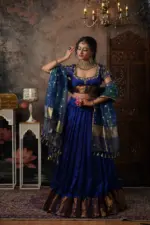 Royal Blue Embroidered Silk Lehenga Set of 3 - Image 3