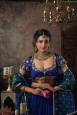 Royal Blue Embroidered Silk Lehenga Set of 3 - Image 7