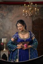 Royal Blue Embroidered Silk Lehenga Set of 3 - Image 6