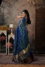 Peacock Dual Tone Tissue Silk Dupatta with Gold Zari Buttis