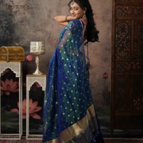 Peacock Dual Tone Tissue Silk Dupatta with Gold Zari Buttis