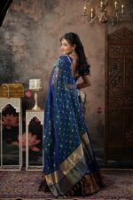 Peacock Dual Tone Tissue Silk Dupatta with Gold Zari Buttis - Image 4